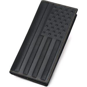 RFID Blocking Leather Wallet Men US Flag Long